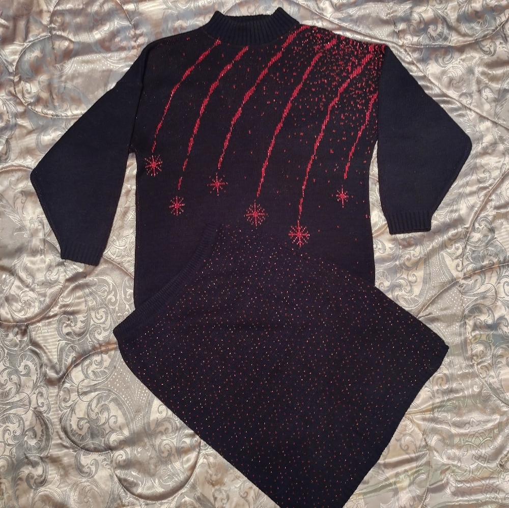 Ellen-D Kollection Metallic Sweater Skirt Set M/L